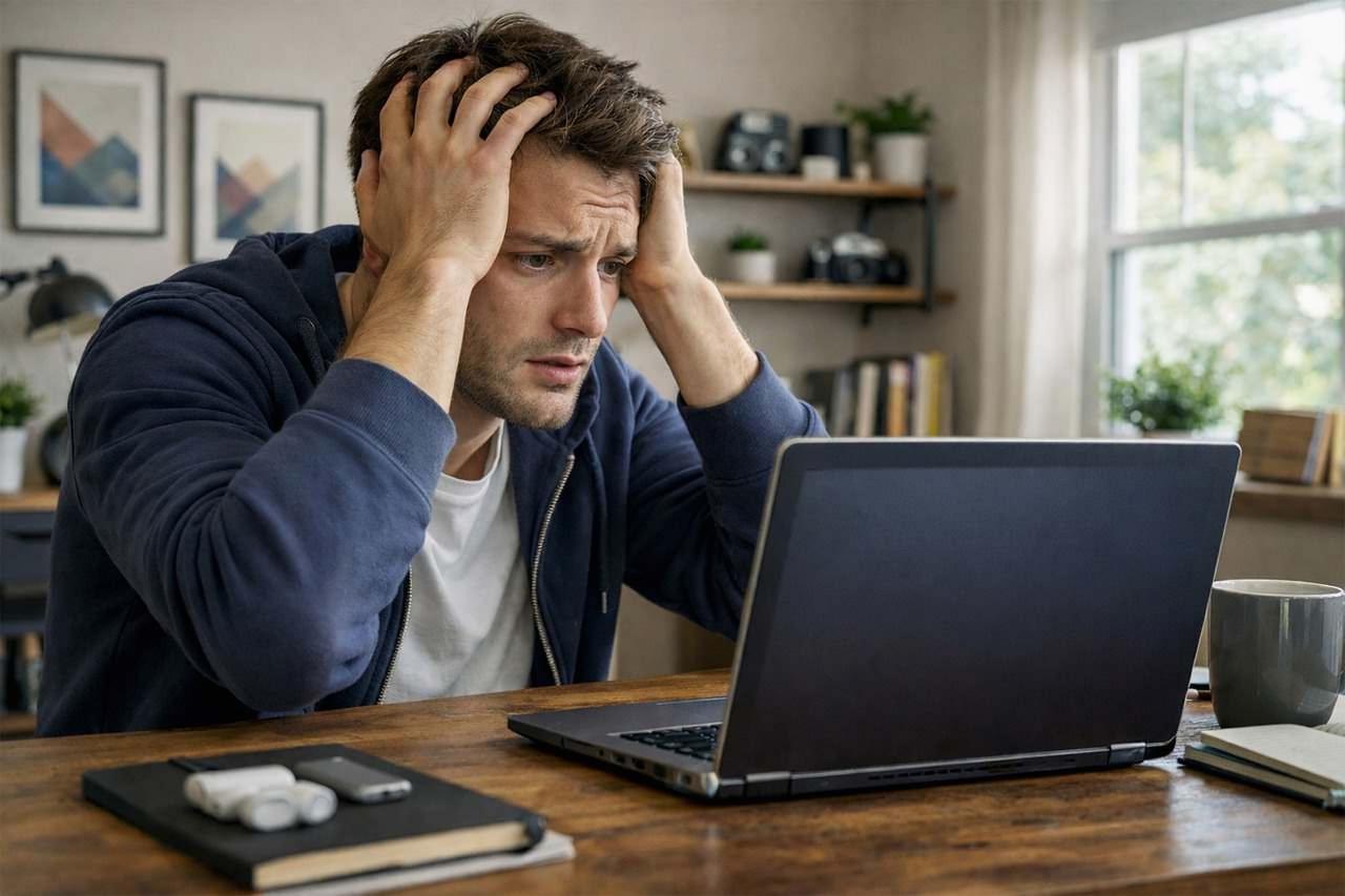 パソコンでトレンドブログを執筆しながらBloggerの特徴を確認している様子