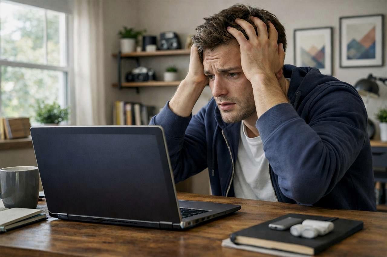 納期遅延が発覚した際にすぐに対応を考えるフリーランスのパソコン作業風景