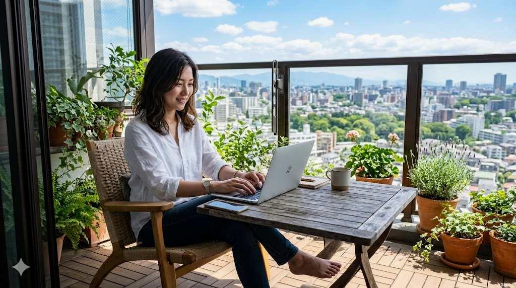 SEO記事を書くブロガーのパソコン作業風景